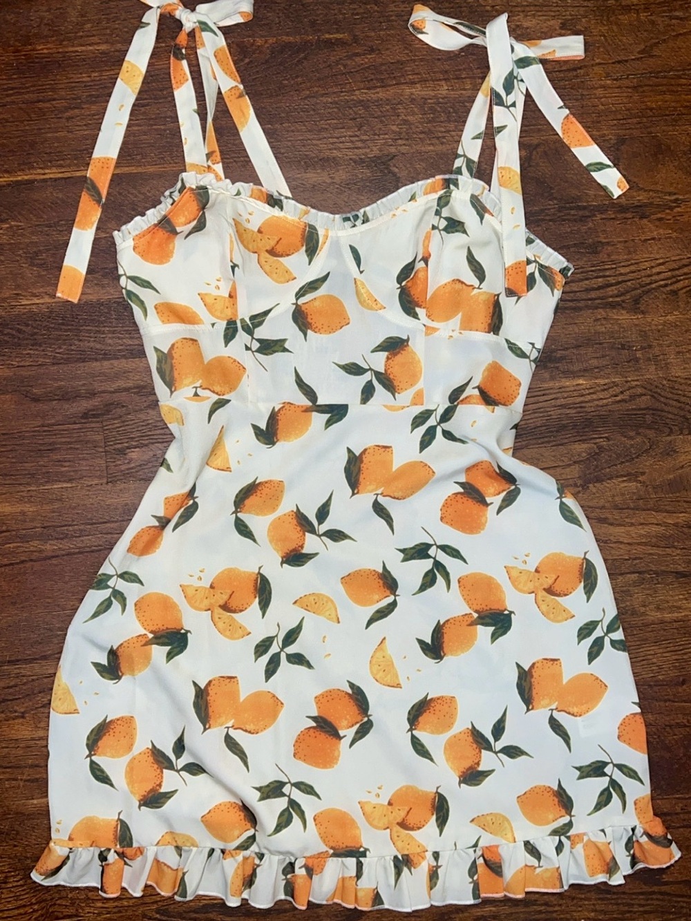 Cider White Mini Dress with Orange Fruit Motif